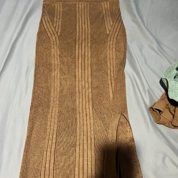 French Connection Mari Brown Side Slit Long Dressy Pencil Skirt - Picture 5 of 8
